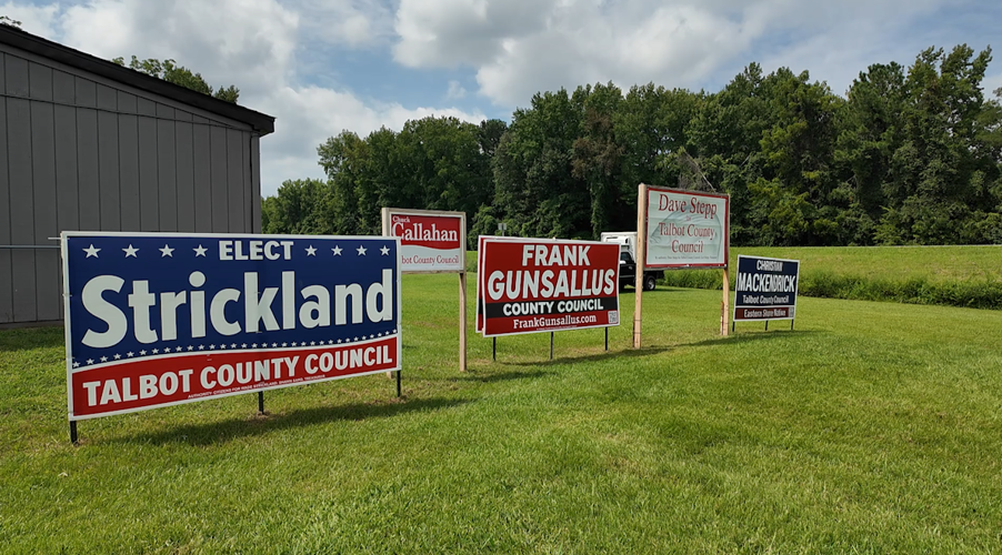 Signs supporting Republican candidates in front of Gay's Seafood and Deli in Easton. 