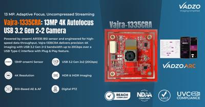 Vadzo Imaging Unveils World’s First 13MP Autofocus USB 3.2 Gen 2x2 Camera for High-Speed Industrial Imaging
