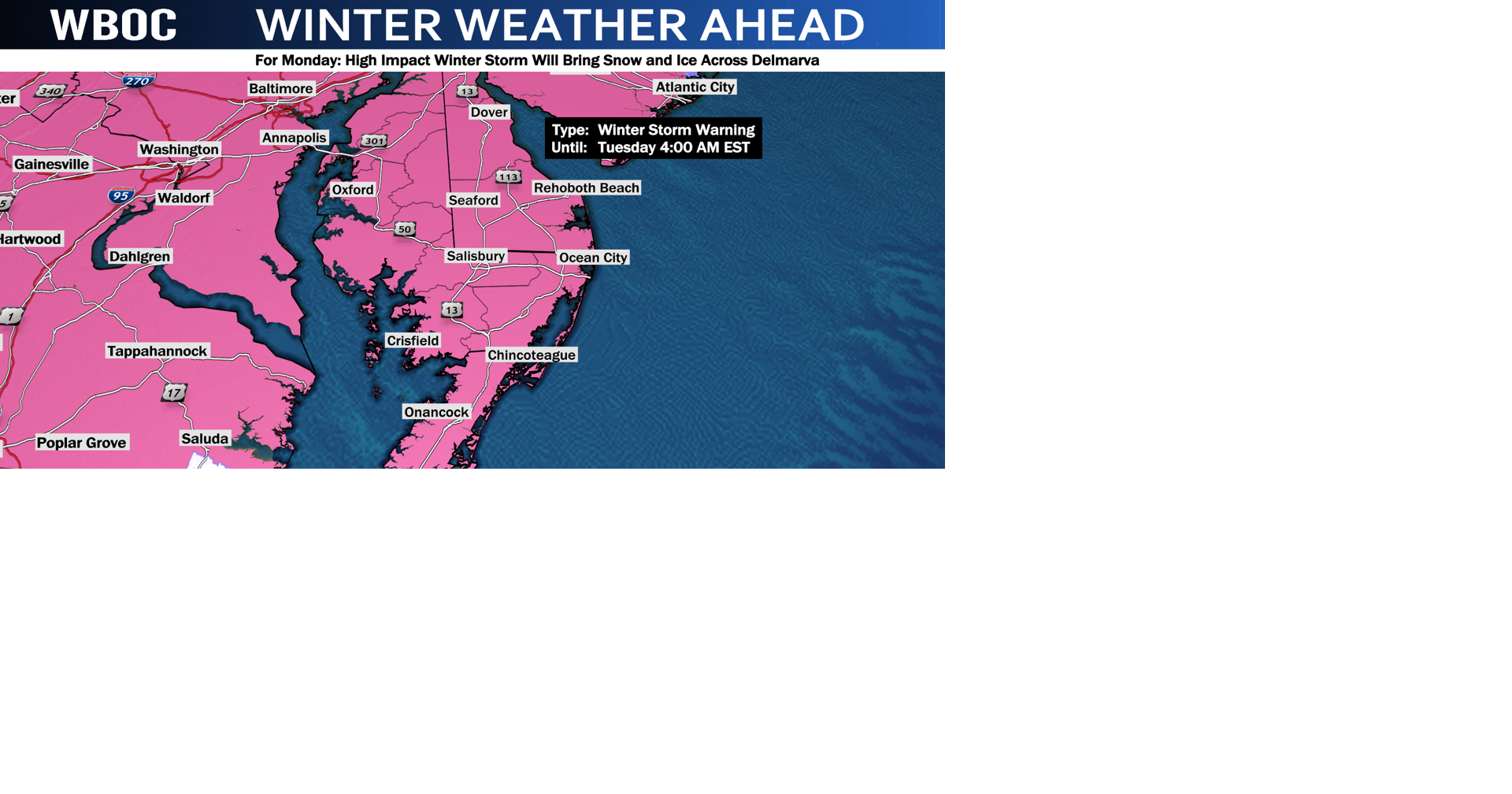 Winter Storm WARNINGS Up Ahead Of Monday's Winter Storm | WBOC Weather ...