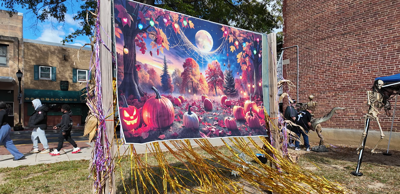 Photo backdrop on Loockerman Street for downtown Dover's Halloween Village.