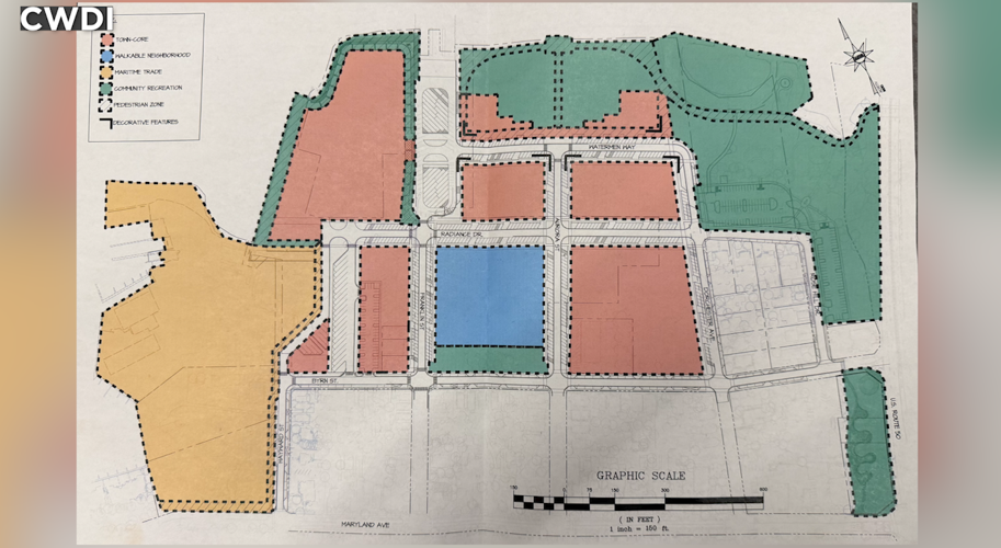 One of the documents CWDI sent to the city of Cambridge on Friday which lays out the spacing for the Cambridge Harbor development. (CWDI).