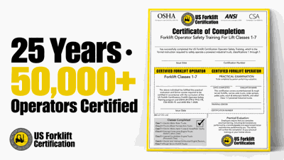 US Forklift Certification Marks 25 Years of OSHA-Compliant Online Forklift Certification, Surpasses 50,000 Certified Operators