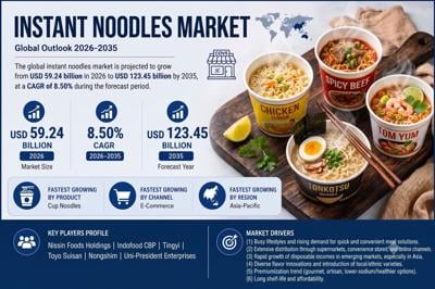 Instant Noodles Market to Reach USD 123.45 Billion by 2035, Growing at 8.50% CAGR