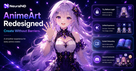 Neural4D AnimeArt Redesigned with Try-Before-Login, Unified Text and Image Input, and Discord Community