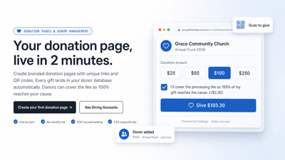 Holdings Launches Giving — Branded Donation Pages with Built-In Donor Management for Nonprofits and Churches