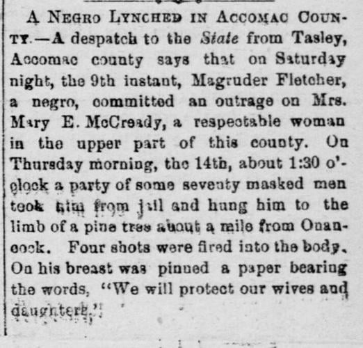 Shameful Past: Lynchings on Delmarva- Magruder Fletcher Lynched in Accomac in 1889