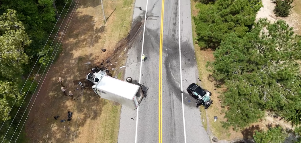 An overturned box truck and severely damaged car following a collision on Rt. 12 on Sept. 2.