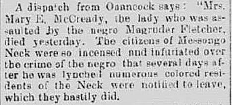 Shameful Past: Lynchings on Delmarva- Magruder Fletcher Lynched in Accomac in 1889