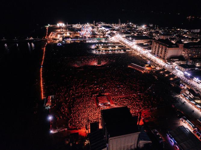 Nighttime crowd aerial