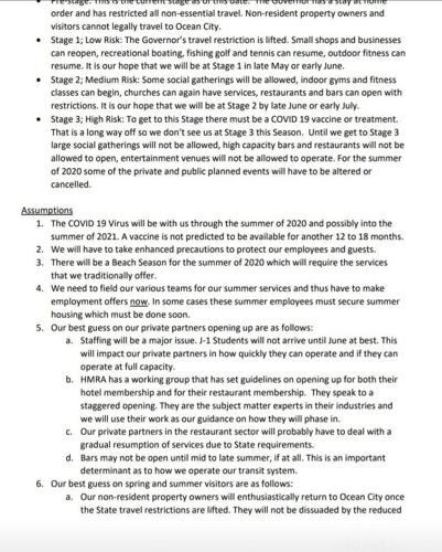 Ocean City Memo Outlines Plans for Resort's Resumption of Summer Services