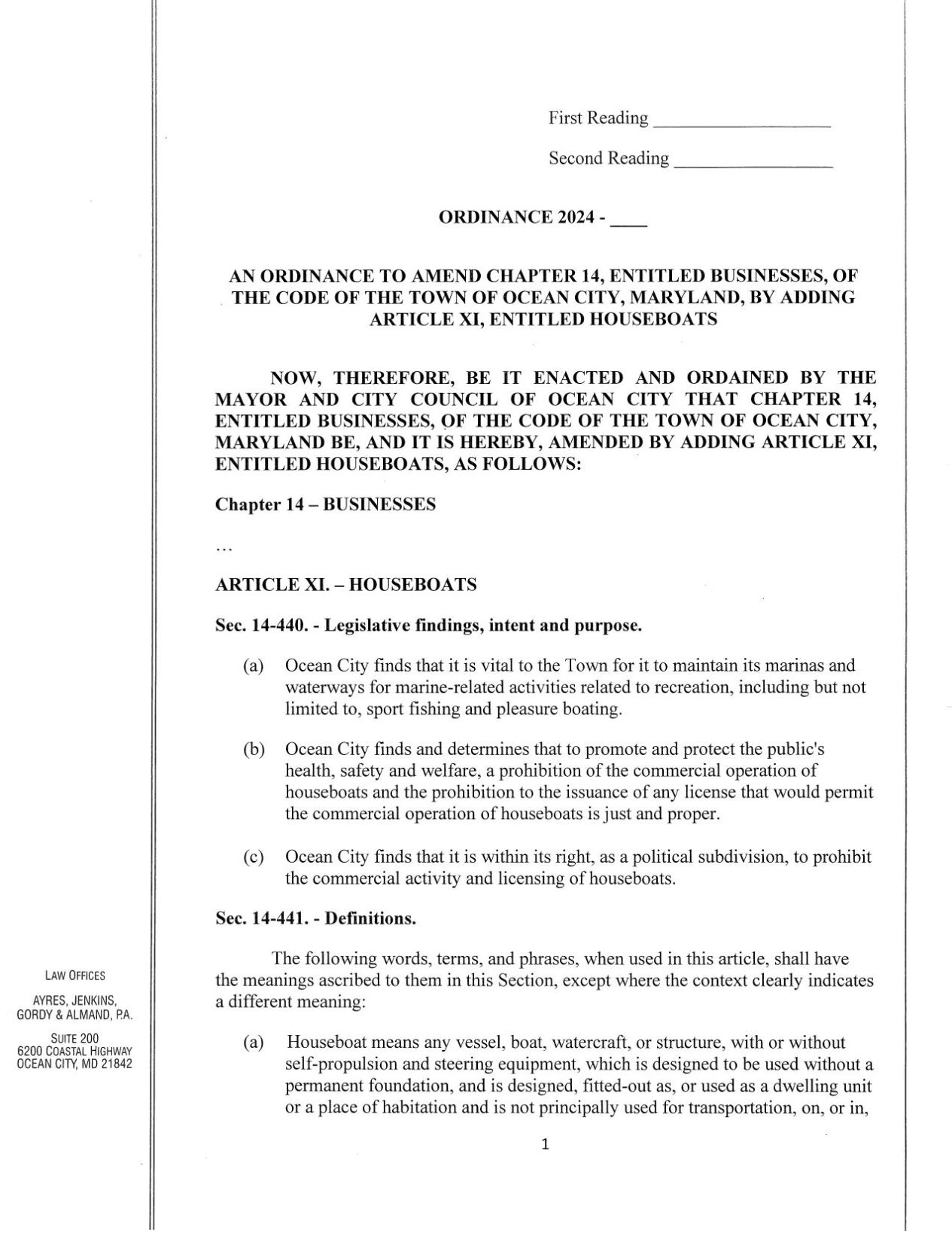 House Boat Ordinance Agenda Item