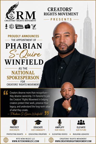 Phabian “S-Quire” Winfield Named National Spokesperson for Creative Rights Movement