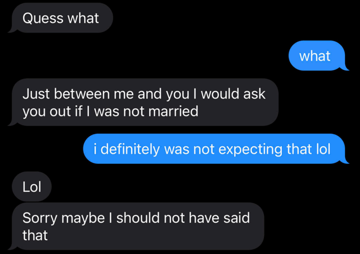 Text messages allegedly between Jada Marshall and Phillip Kelly that read:

"Quess what"
"what"
"Just between me and you I would ask you out if I was not married"
"i definitely was not expecting that lol"
"Lol"
"Sorry maybe I should not have said that"