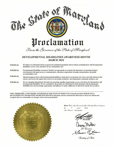 Maryland Governor Proclaims March Developmental Disabilities Awareness Month