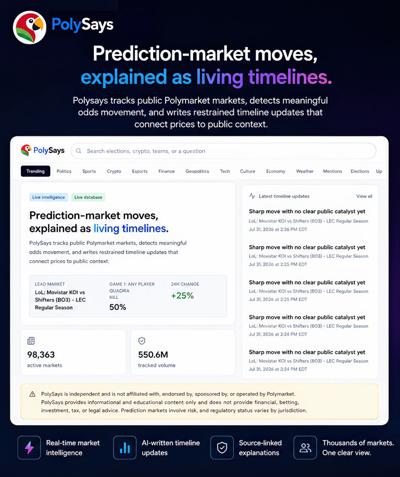PolySays Launches Independent News Platform to Explain Prediction-Market Moves