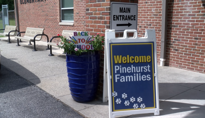 Back to school welcome signs outside of Pinehurst Elementary in Salisbury