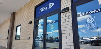 The front doors to the new Dover Workforce Center.