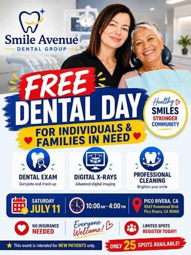 Smile Avenue Dental Group Hosts Free Dental Care Day for Individuals and Families in Pico Rivera on July 11, 2026