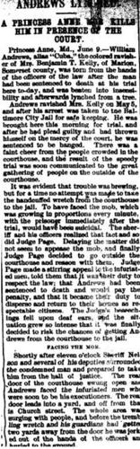 Shameful Past: Lynchings on Delmarva- William Andrews Lynched in Princess Anne in 1897