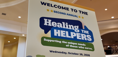 Welcome sign for the "Healing the Helpers" second annual conference in Dover.