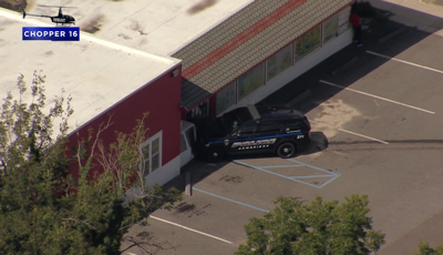Chopper 16 overhead a police vehicle crashed into Genesis Food Market in Dorchester County.