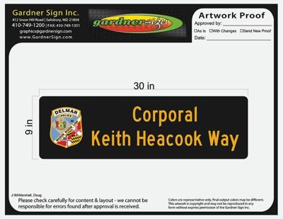 Corporal Keith Heacook Street Sign