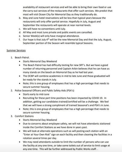 Ocean City Memo Outlines Plans for Resort's Resumption of Summer Services