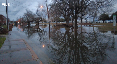 Water Street in Cambridge flooded.