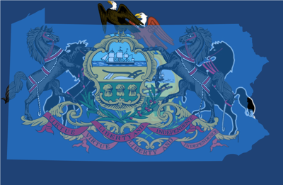 State of Pennsylvania flag and map cutout