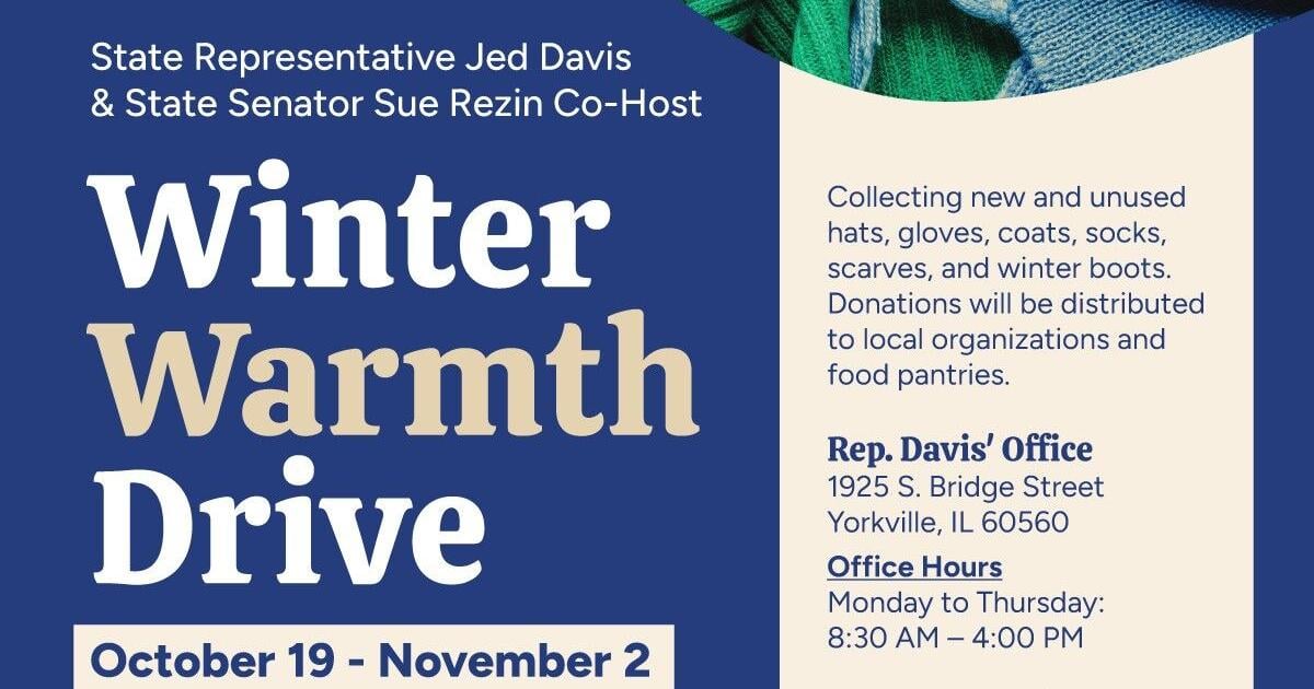 State Rep. Davis and Sen. Rezin Hosting Winter Clothing Drive Oct 21, 2026 8 mins ago