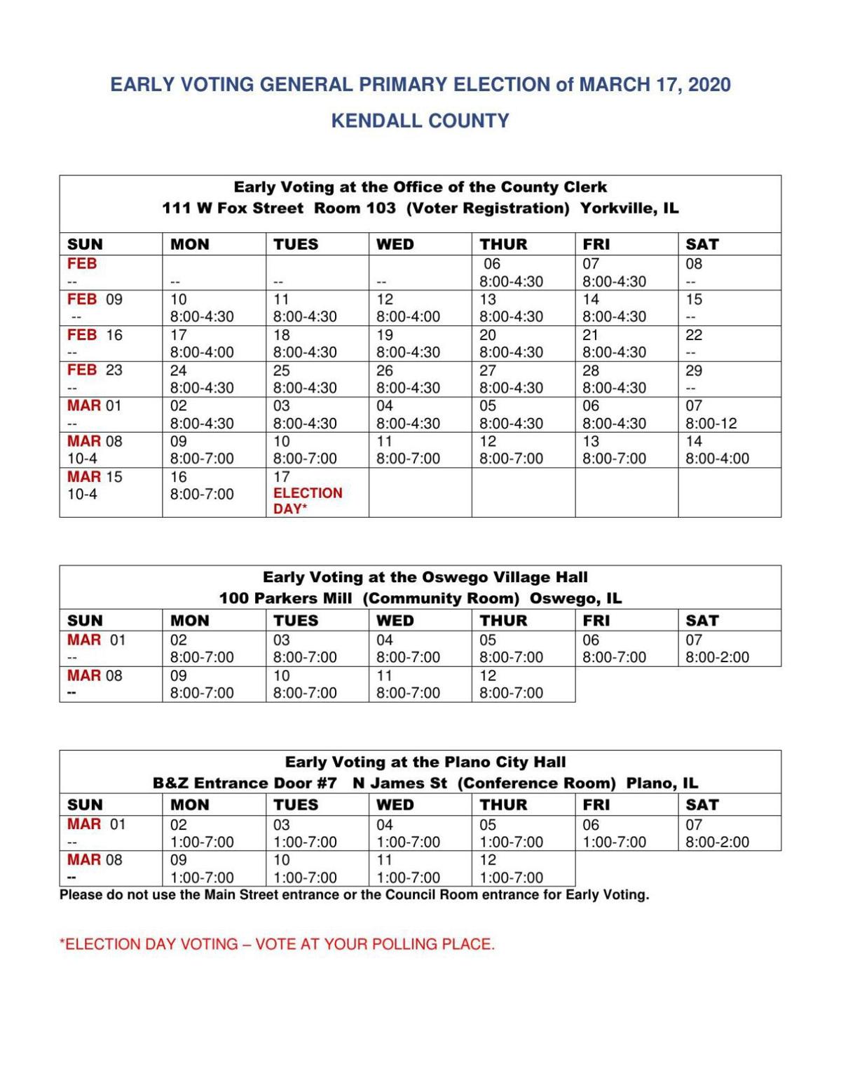 Early Voting Underway In Kendall County For 2020 March Primary Wspynews Wcsjnews Com
