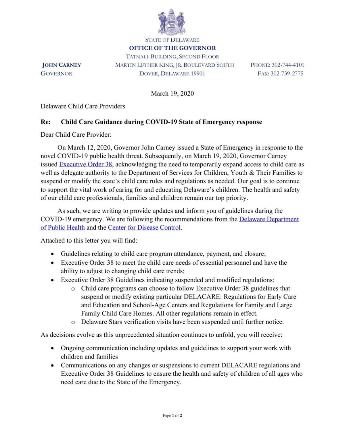 Child Care Provider Letter Eo Guidelines Pdf Wdel Com