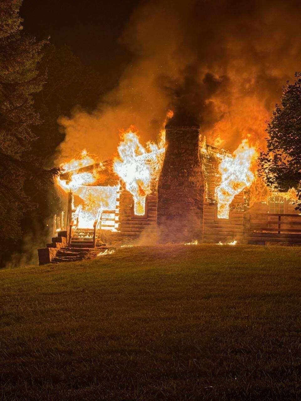 Log cabin burns in Bethel Township