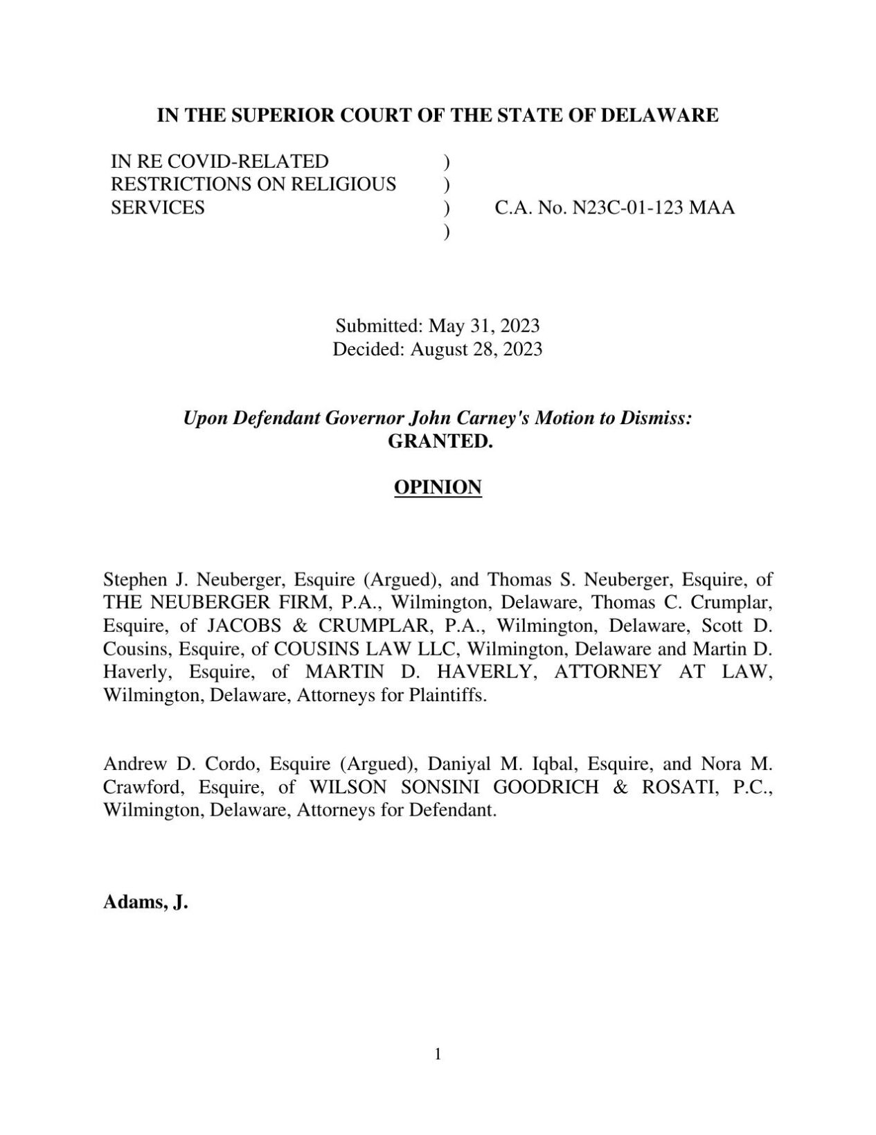 Religious freedom lawsuit tossed, but plaintiffs plan Supreme Court appeal  | The Latest from WDEL News | wdel.com