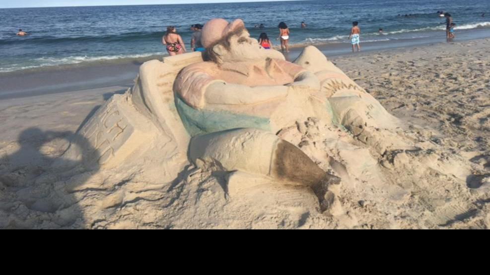 Seaside Heights Nj Sand Sculpture Mocks Gov Christie S Viral Beach Outing The Latest From Wdel News Wdel Com