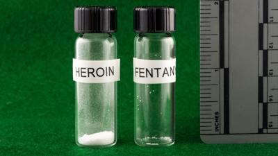 A lethal dose of heroin next to a lethal dose of fentanyl