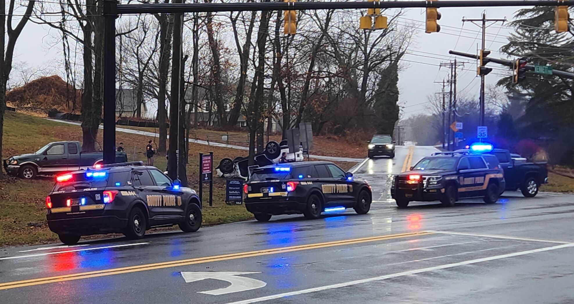 Three hurt in Kennett Pike rollover wreck