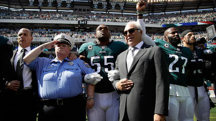 Philadelphia Eagles players protest during National Anthem at