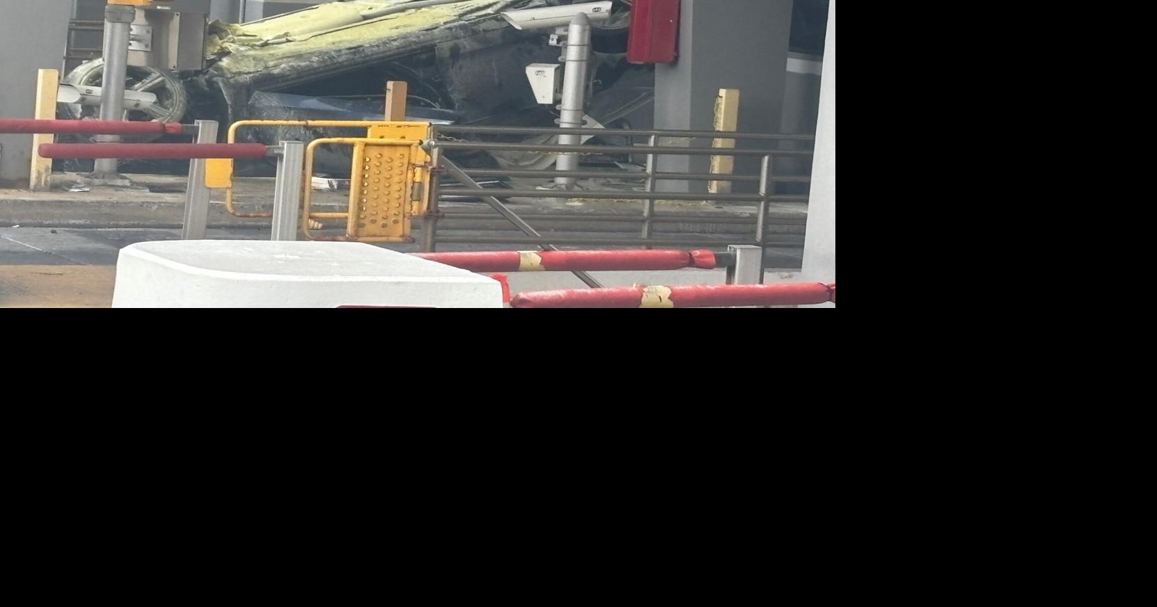 Vehicle overturns and catches fire at the Delaware Memorial Bridge toll ...