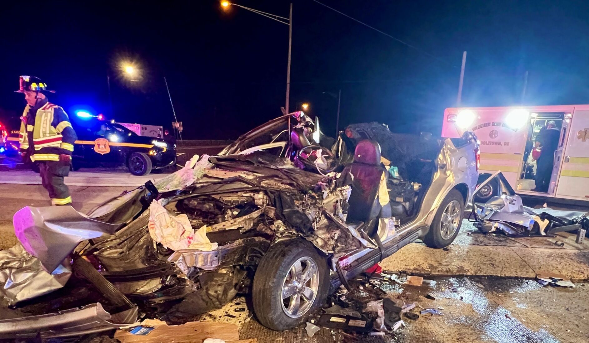 Rescuers work over an hour on trapped driver