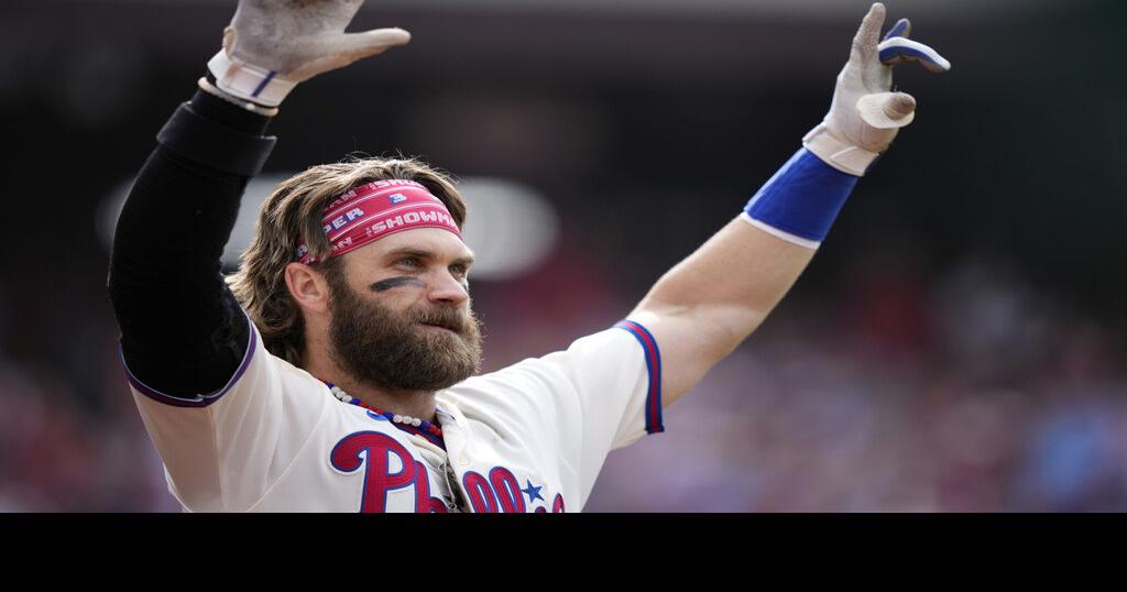 Bryce Harper hits 300th homer, going deep against the Los Angeles Angels'  Matt Moore - WHYY