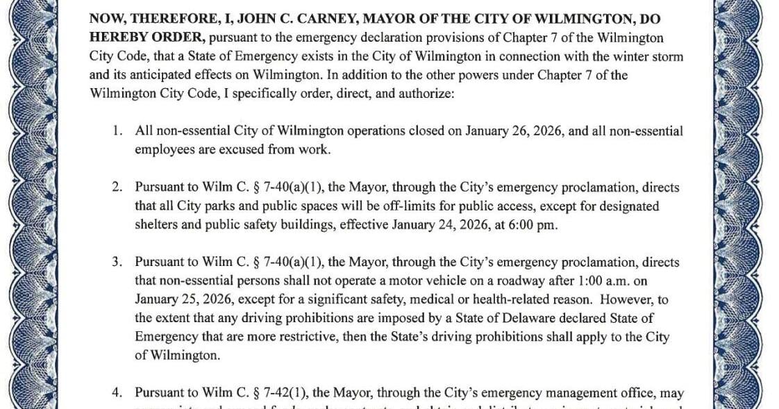 State of Emergency declared in Wilmington by Mayor Carney