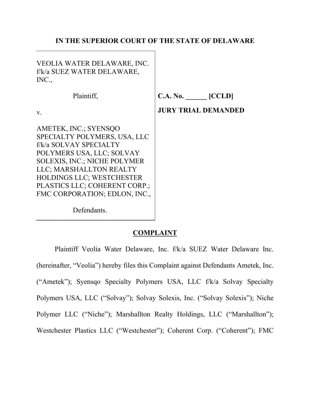 Combounds Veolia files suit over PFAS compounds | Delaware Business | wdel.com