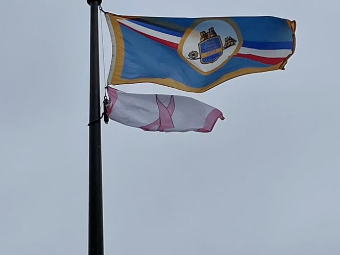 New Castle County flies pink ribbon flag to observe Breast Cancer