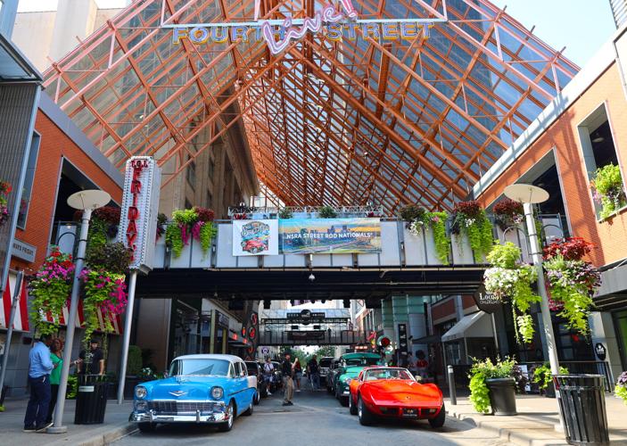 Entrance of Fourth Street Live with Street Rods.JPG