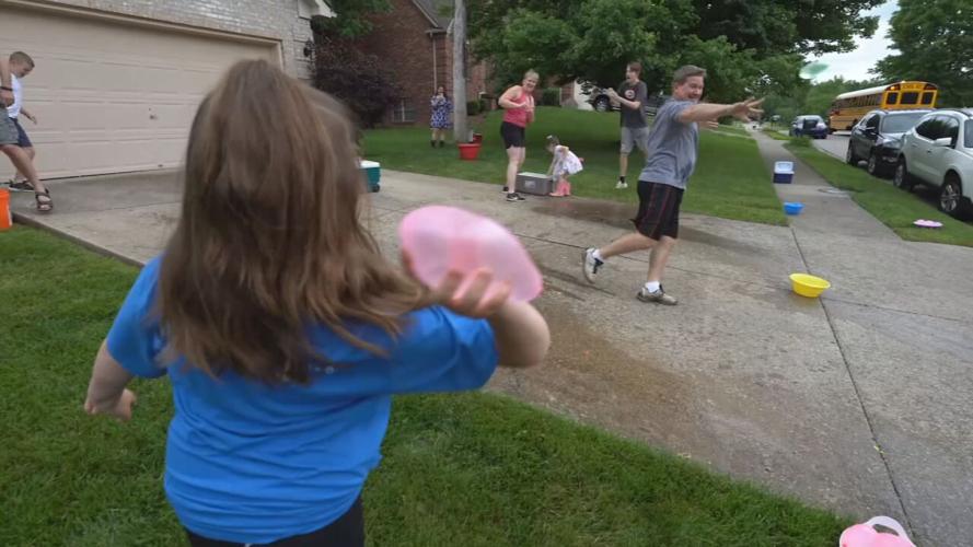 Students getting hit by water balloons on last day of school in Sellersburg