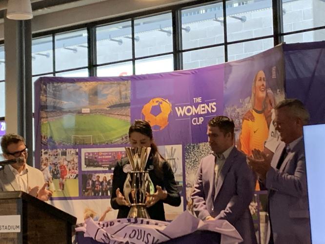 The trophy from the 2021 The Women's Cup victory