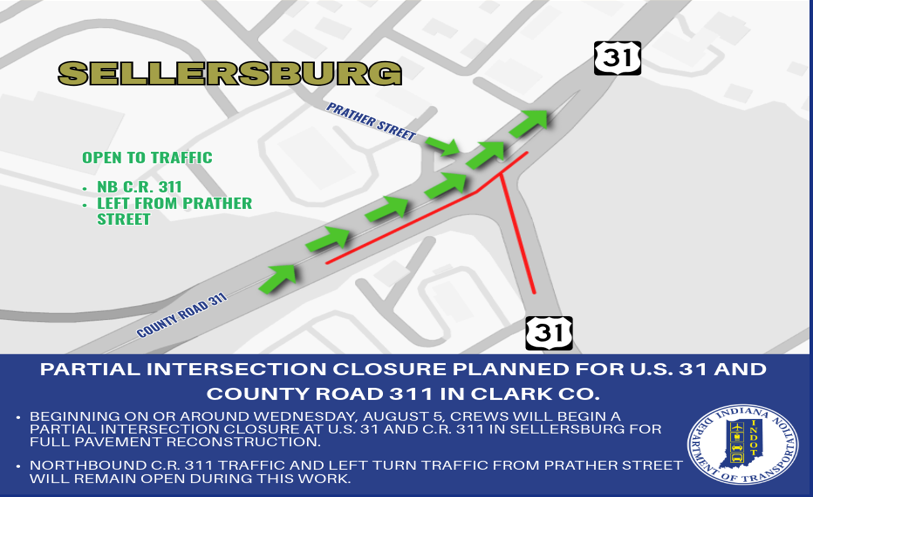 Detour for partial road closure at U.S. 31, County Road 311 intersection