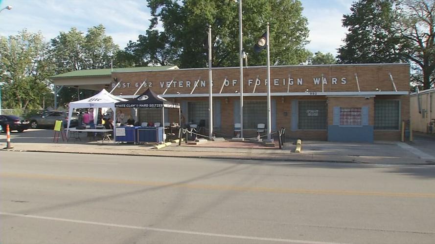 People gathered outside Veterans of Foreign Wars Post 6182 on Oaks Day
