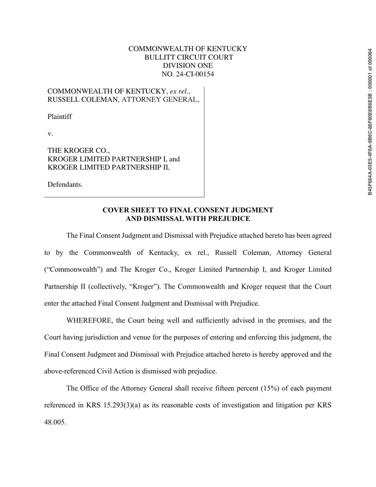 Kentucky AG Kroger Settlement